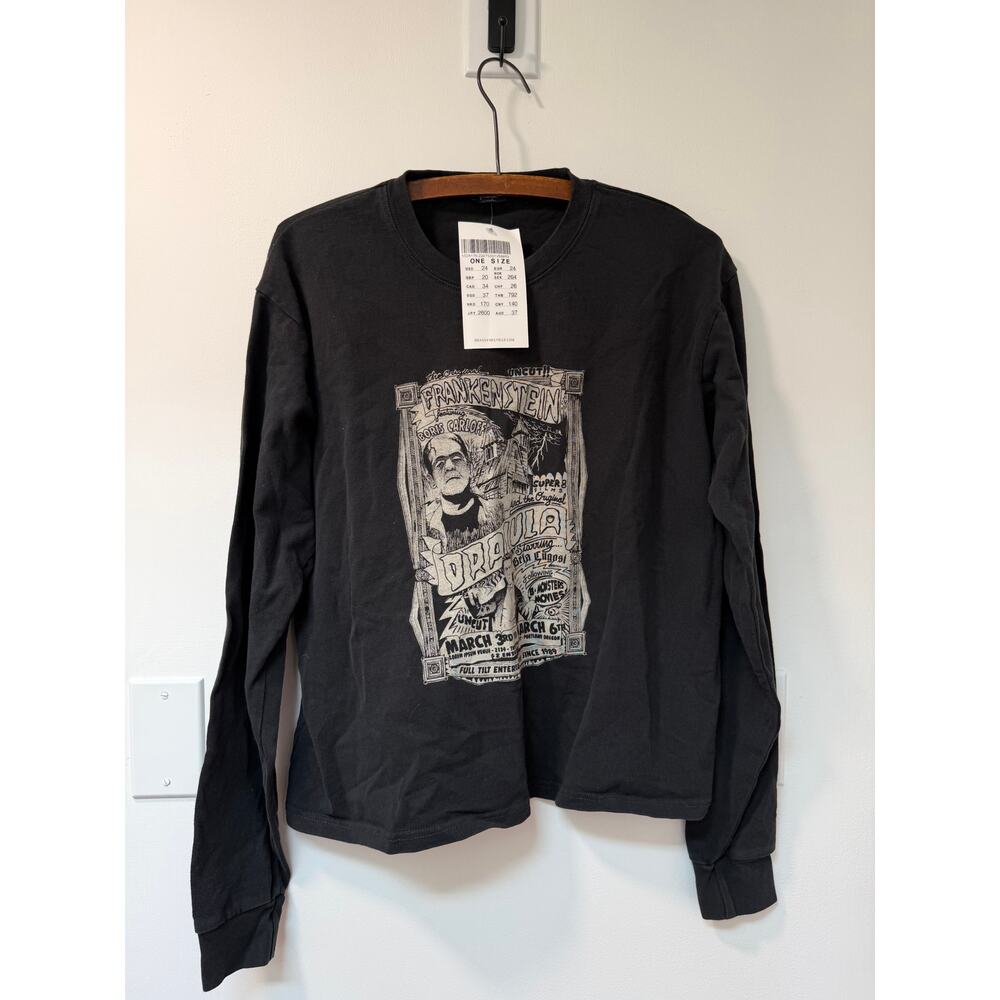 NWT John Galt Brandy Melville black long sleeve Dracula and Frankenstein OS